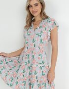 cflo Rochie de mentă cambrată din viscoză cu flori Adomisia