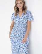 cflo Rochie De Viscoză Albastră Cu decolteu petrecut și elastic în talie Seldel