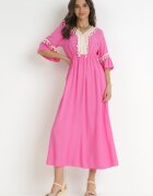 cflo Rochie din viscoză Fucsia Maxi cu Decolteu Decorativ și Elastic în Talie Latava