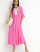 cflo Rochie din viscoză Fucsia Maxi cu Decolteu Decorativ și Elastic în Talie Latava