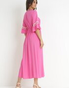 cflo Rochie din viscoză Fucsia Maxi cu Decolteu Decorativ și Elastic în Talie Latava