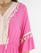 cflo Rochie din viscoză Fucsia Maxi cu Decolteu Decorativ și Elastic în Talie Latava