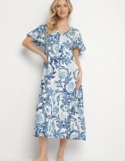 cflo Rochie Dreaptă Albastră din Viscoză Florală cu Decolteu în V Inisara