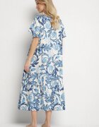cflo Rochie Dreaptă Albastră din Viscoză Florală cu Decolteu în V Inisara