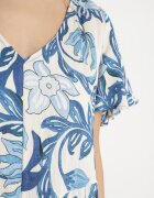 cflo Rochie Dreaptă Albastră din Viscoză Florală cu Decolteu în V Inisara