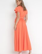 cflo Rochie Elegantă Maxi Portocalie cu Pliuri cu Decolteu Petrecut și Legătură Thessi
