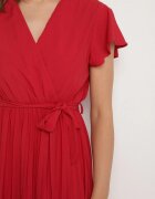 cflo Rochie Elegantă Vișinie Maxi cu Pliuri cu Decolteu Petrecut și Legătură Thessi