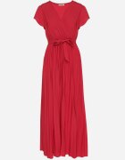 cflo Rochie Elegantă Vișinie Maxi cu Pliuri cu Decolteu Petrecut și Legătură Thessi