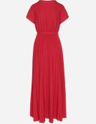 cflo Rochie Elegantă Vișinie Maxi cu Pliuri cu Decolteu Petrecut și Legătură Thessi