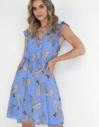 cflo Rochie Evazată Albastră din Viscoză cu Model Paisley Marinetta