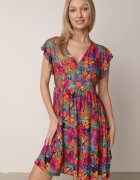 cflo Rochie evazată fuchsia din viscoză cu volan Nespena