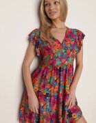 cflo Rochie evazată fuchsia din viscoză cu volan Nespena