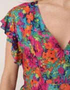 cflo Rochie evazată fuchsia din viscoză cu volan Nespena