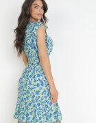 cflo Rochie Evazată Verde deschis din Viscoză Decorată cu Imprimeu Metalic Elulaia