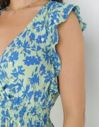 cflo Rochie Evazată Verde deschis din Viscoză Decorată cu Imprimeu Metalic Elulaia
