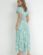 cflo Rochie Evazată Verde deschisă Maxi din Viscoză cu Elastic în Talie cu Nasturi Denim