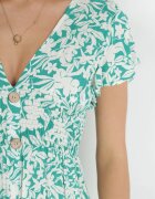 cflo Rochie Evazată Verde deschisă Maxi din Viscoză cu Elastic în Talie cu Nasturi Denim