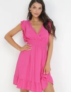 cflo Rochie Fucsia Cloș din Viscoză Mini cu Volane Decorative Onera