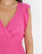 cflo Rochie Fucsia Cloș din Viscoză Mini cu Volane Decorative Onera