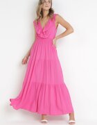 cflo Rochie Fucsia Maxi cu Gumă încrețită în Talie și Legătură la Spate Vaida