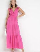 cflo Rochie Fucsia Maxi cu Gumă încrețită în Talie și Legătură la Spate Vaida
