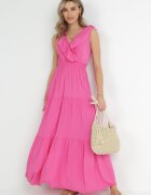cflo Rochie Fucsia Maxi cu Gumă încrețită în Talie și Legătură la Spate Vaida