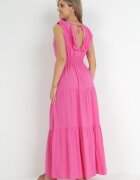 cflo Rochie Fucsia Maxi cu Gumă încrețită în Talie și Legătură la Spate Vaida
