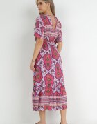 cflo Rochie Fucsia Midi din Vâscoză cu Elastic în Talie cu Mâneci Largi Damatia