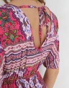 cflo Rochie Fucsia Midi din Vâscoză cu Elastic în Talie cu Mâneci Largi Damatia