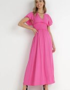 cflo Rochie Fucsia petrecută din viscoză cu elastic în talie Neroni