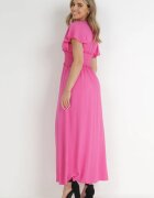 cflo Rochie Fucsia petrecută din viscoză cu elastic în talie Neroni