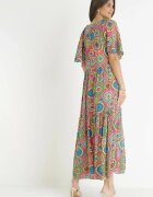 cflo Rochie Fucsia-Verde Evazată Maxi cu Volan din Vâscoză Sehna