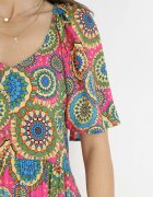cflo Rochie Fucsia-Verde Evazată Maxi cu Volan din Vâscoză Sehna