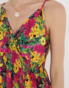 cflo Rochie Galben-Fucsia din Vâscoză cu Imprimeu Floral și Decolteu Petrecut Gelia