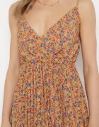 cflo Rochie Galbenă Florală cu bretele cu fustă plisată și cu bust petrecut Pyralia