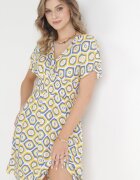 cflo Rochie Galbenă Mini din Vâscoză cu Elastic în Talie și Decolteu Petrecut Karisa