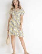 cflo Rochie Galbenă Mini din Vâscoză cu Elastic în Talie și Decolteu Petrecut Karisa