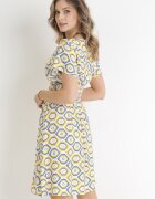 cflo Rochie Galbenă Mini din Vâscoză cu Elastic în Talie și Decolteu Petrecut Karisa