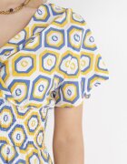 cflo Rochie Galbenă Mini din Vâscoză cu Elastic în Talie și Decolteu Petrecut Karisa
