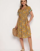 cflo Rochie Galbenă Vâscoză Evazată cu Imprimeu Paisley Mastis