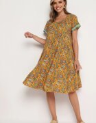 cflo Rochie Galbenă Vâscoză Evazată cu Imprimeu Paisley Mastis