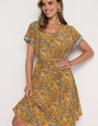 cflo Rochie Galbenă Vâscoză Evazată cu Imprimeu Paisley Mastis