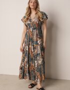 cflo Rochie Gri Maxi din Viscoză cu Elastic în Talie și Nasturi Nyllu