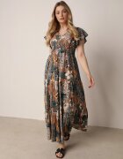 cflo Rochie Gri Maxi din Viscoză cu Elastic în Talie și Nasturi Nyllu