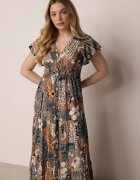 cflo Rochie Gri Maxi din Viscoză cu Elastic în Talie și Nasturi Nyllu