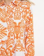 cflo Rochie Lungă Cloș Portocalie cu Model Ornamental cu Volan Ariantise
