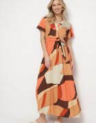 cflo Rochie Maro deschis evazată din viscoză cu model geometric cu cordon Ranislla