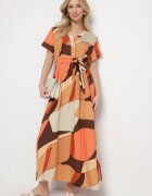 cflo Rochie Maro deschis evazată din viscoză cu model geometric cu cordon Ranislla