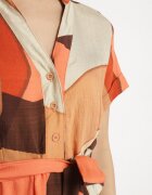 cflo Rochie Maro deschis evazată din viscoză cu model geometric cu cordon Ranislla