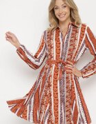 cflo Rochie Maro Tip Cămașă din Viscoză Cloș cu Centură din Material Sigina